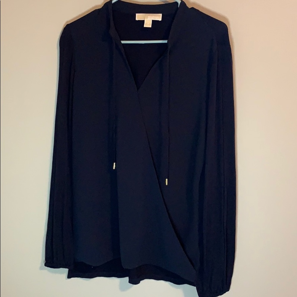 Michael Kors Womens M Faux-Wrap Tie-Neck Blouse
